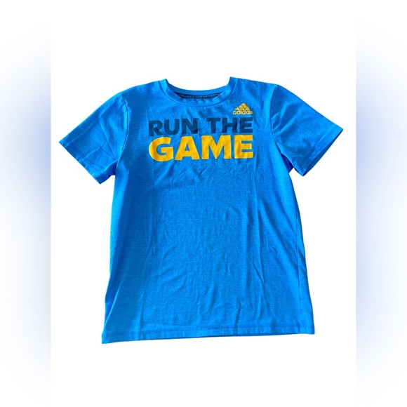 adidas Other - Boys Adidas RUN THE GAME shirt, Size M (10/12), Blue/Yellow